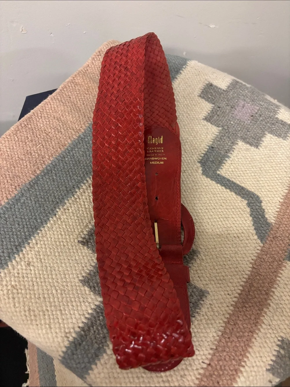 Magid Red Braided Leather Belt with Round Buckle